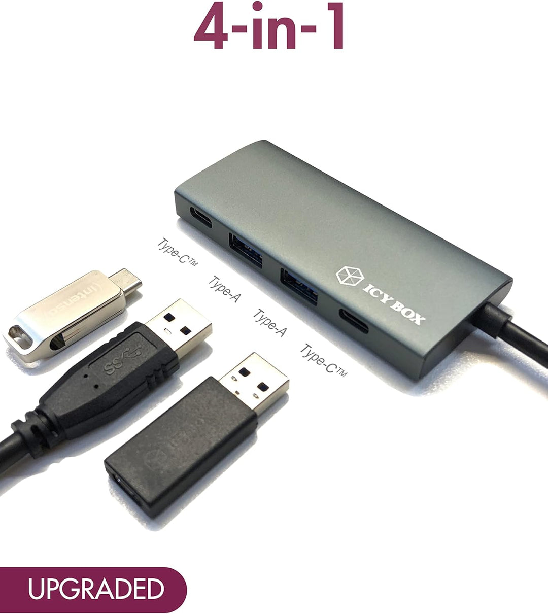 ICY BOX 60709 USB Hub 3.1 Gen 2 mit 4 USB Ports, USB 3.1 Gen2 10 Gbit/s, USB-C Verbindung, Aluminium