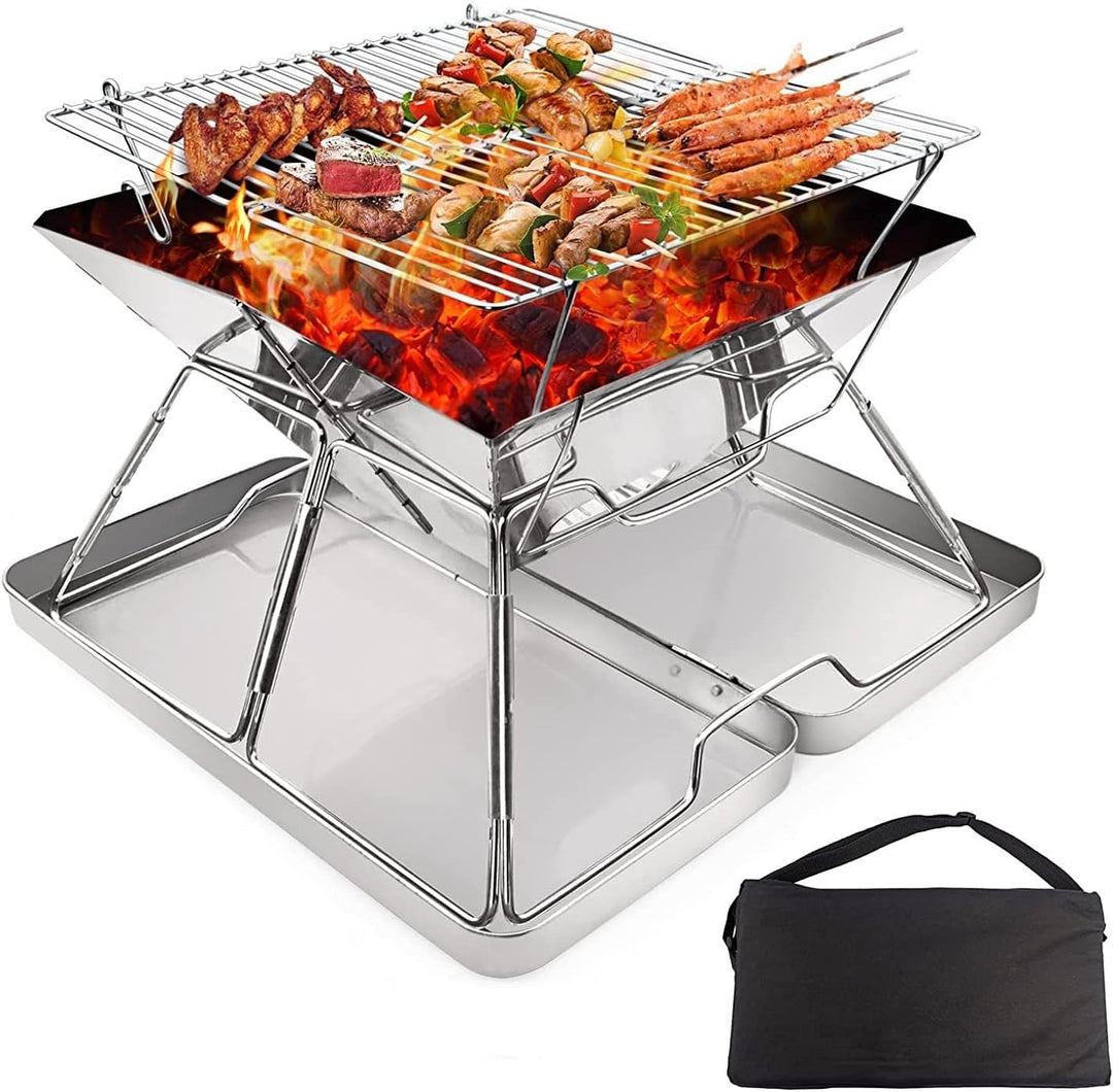 KAHEIGN Camping Holzofen Tragbar Edelstahl Camping-Grill, Faltbar BBQ Feuerstelle Grill für Camping