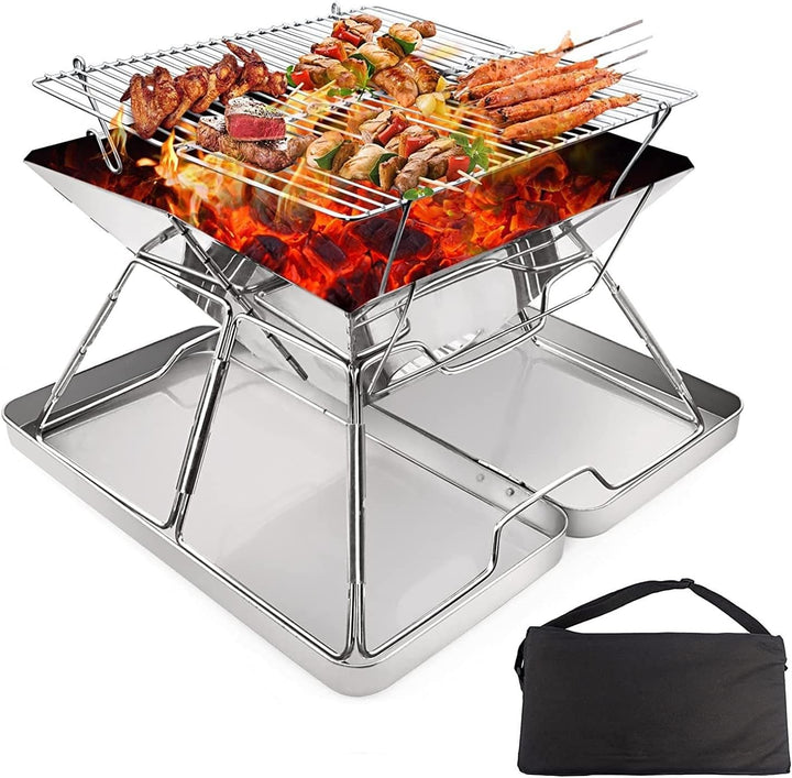 KAHEIGN Camping Holzofen Tragbar Edelstahl Camping-Grill, Faltbar BBQ Feuerstelle Grill für Camping