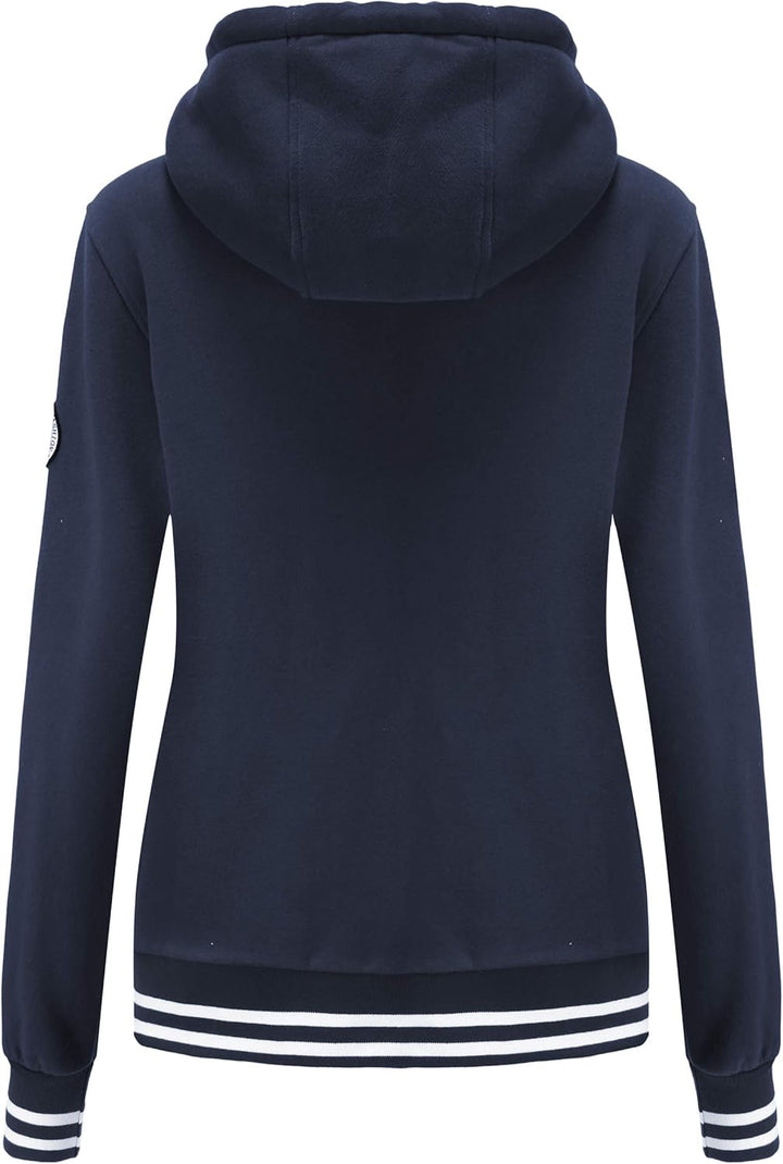 TrendiMax Damen Sweatjacke Kapuzenpullover Zip Hoodie Kapuzenjacke Winter Sweatshirt Jacke L Marine