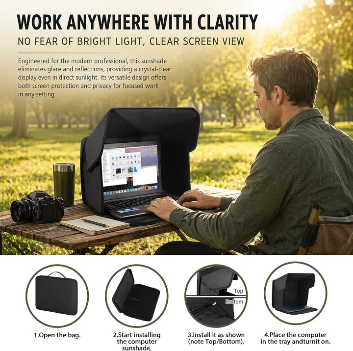 Universal Laptop Sonnenschutz, Sichtschutzhaube, Laptopzelt, Blendschutz für Bildschirm, Laptop Sonn