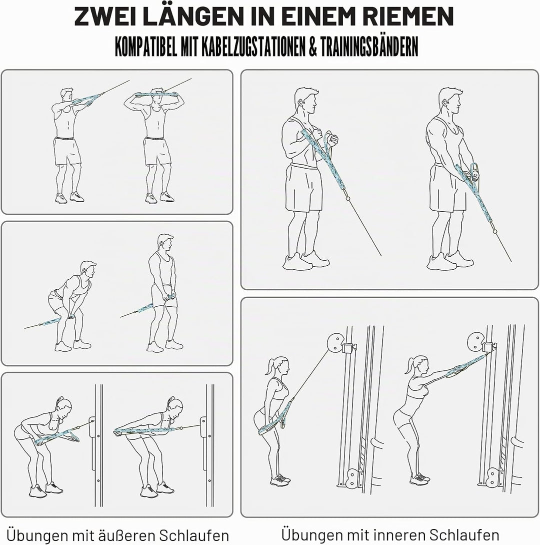 Vulken Trizepsseil-Kabelzug-Aufsatz. Zwei Grössen in einem, extra langes Seil. Trizeps-Extensionsgur