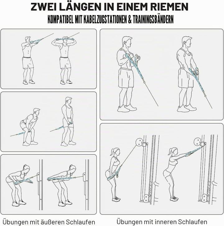 Vulken Trizepsseil-Kabelzug-Aufsatz. Zwei Grössen in einem, extra langes Seil. Trizeps-Extensionsgur
