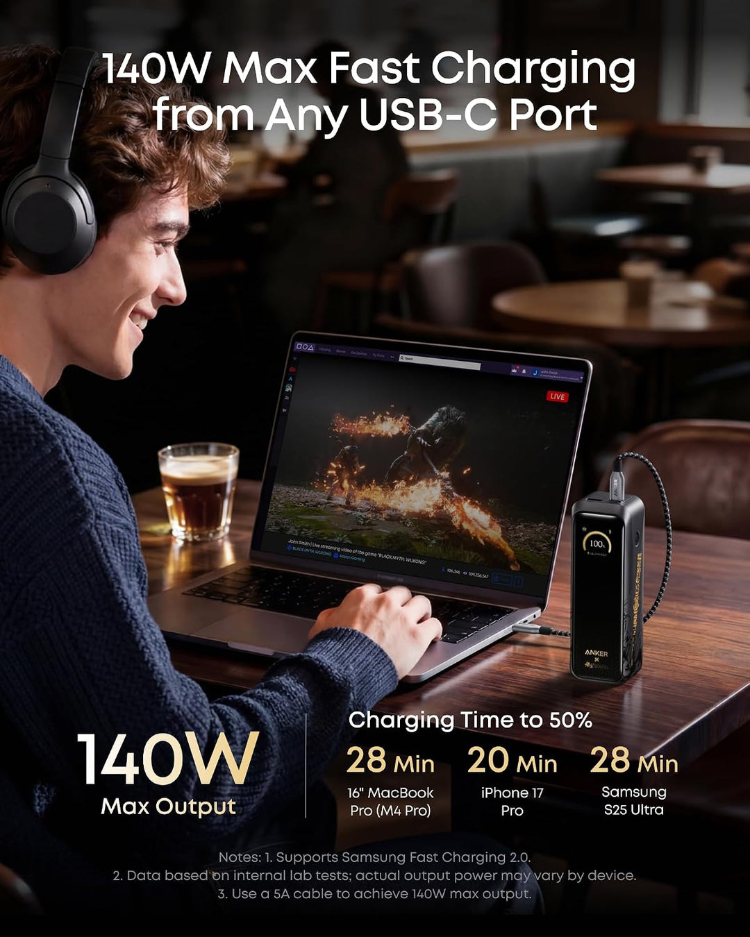 Anker Prime Power Bank Black Myth: Wukong Edition, 20.100mAh 3-Port Powerbank mit 220W, Zwei-Wege-La