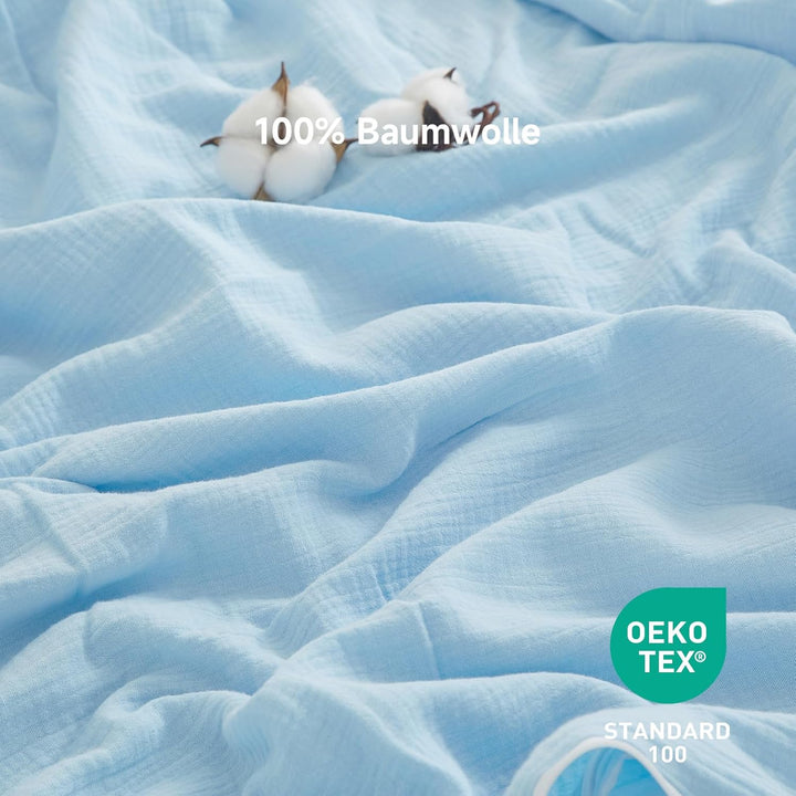 Boqingzhu Doppelte Muslin Bettwäsche 200×220 cm Blau Hellblau Baumwolle – Temperaturregulierend Atmu
