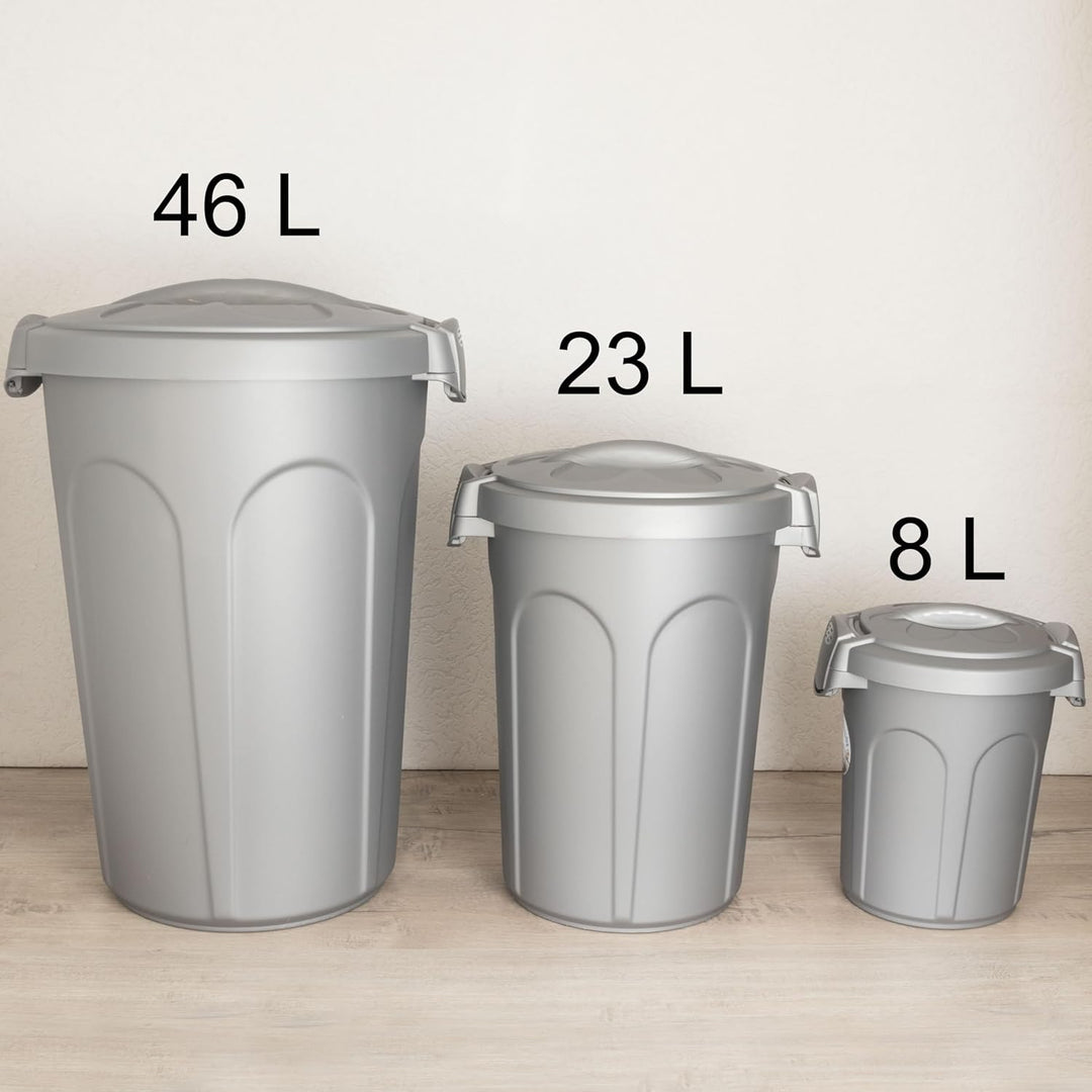 Hummelladen 2x Mülltonne Futtertonne mit verschliessbarem Deckel silber - 46 Liter - Windeleimer Mül
