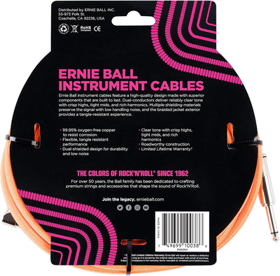 Ernie Ball Instrumentenkabel geflochten, gerade/gewinkelt, 5,49 m, Neon-Orange Schwarz 5,5 m Gerade/