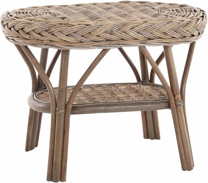 korb.outlet Rattan-Tisch/Beistelltisch Rund/Couchtisch Rattantisch Ablage (Oval - Grau Natur)