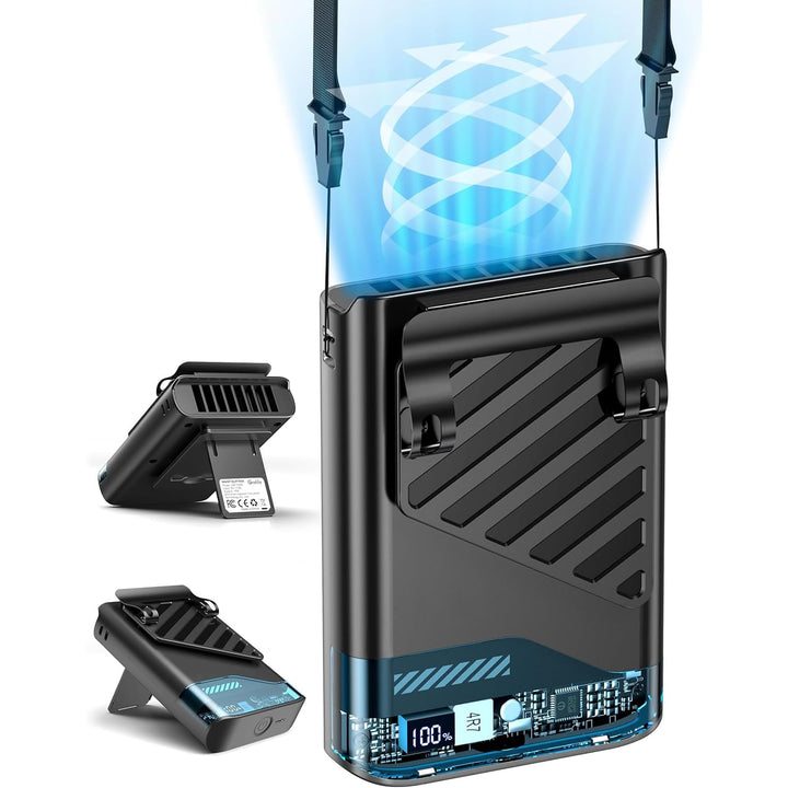 Gemmac 4-in-1 Mini Tragbarer Ventilator mit LED-Display, 4000mAh Power Bank mit Ventilator Akku Schr