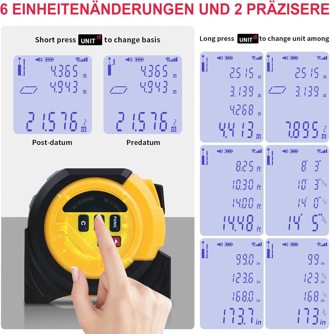 3-In-1-Laser-Massband, 60 M Digitaler Laser-Entfernungsmesser, Infrarot-Flächentester (Einheiten: m/