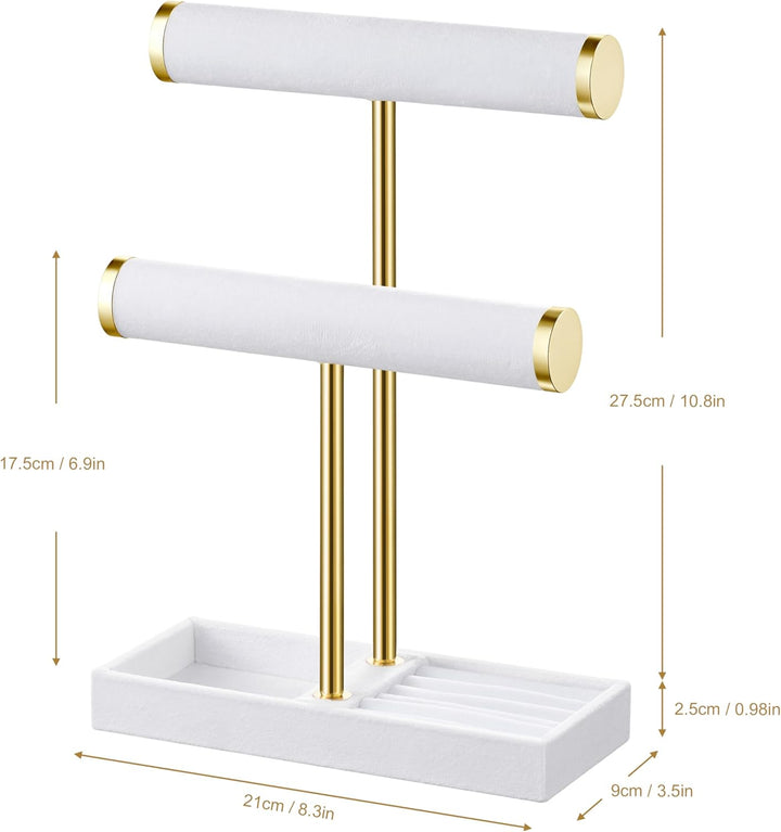 Schmuck Organizer mit 2 Ebenen - Weiss Schmuckständer Armbänder, Abnehmbarer T-Steg Schmuck Ständer,