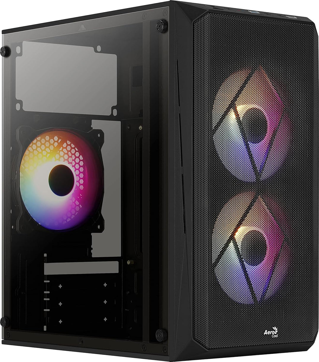 AeroCool CS107 V2, MicroATX- PC-Gehäuse, Seitenfenster, 3 x 120mm FRGB-Lüfter, CS107V2, schwarz Schw