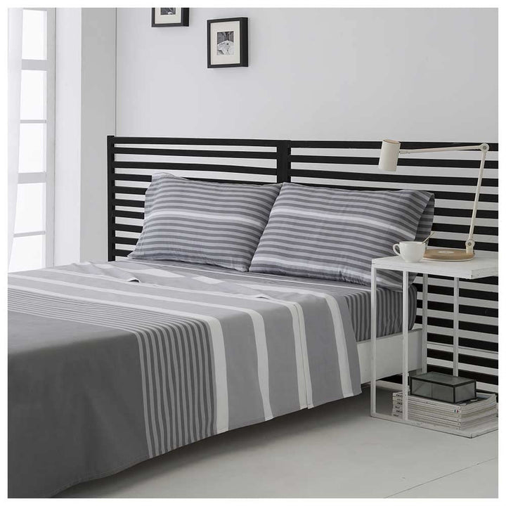 Bettwäsche-Set GAUNA Grau 150 x 190/200. 50% Baumwolle - 50% Polyester