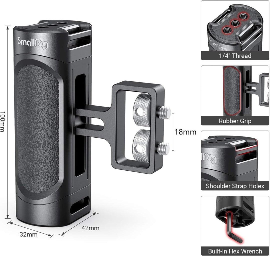 SMALLRIG Mini Seitengriff Side Handle mit doppelter 1/4”-20 Schrauben für DSLR Kamera Cage, Up and D