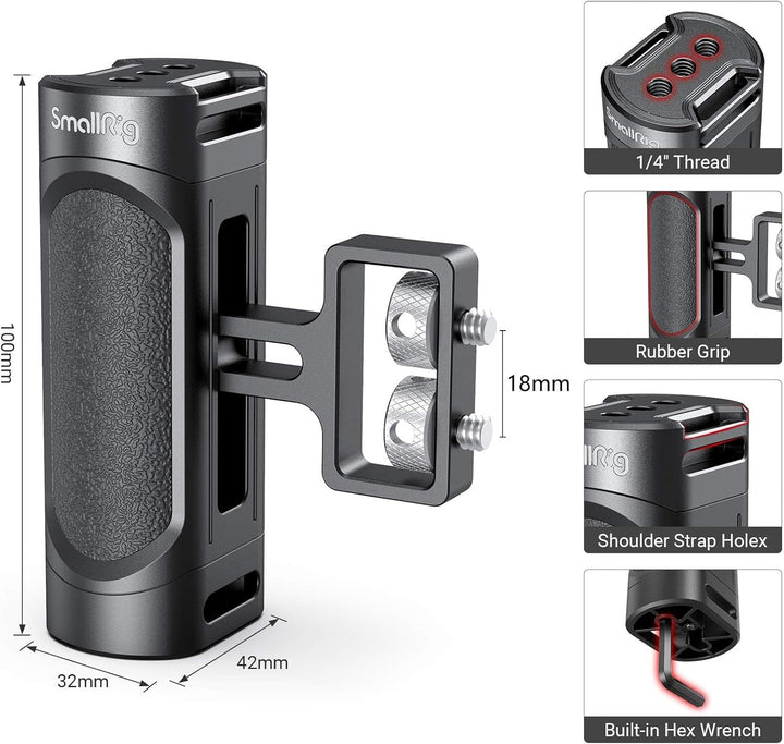 SMALLRIG Mini Seitengriff Side Handle mit doppelter 1/4”-20 Schrauben für DSLR Kamera Cage, Up and D