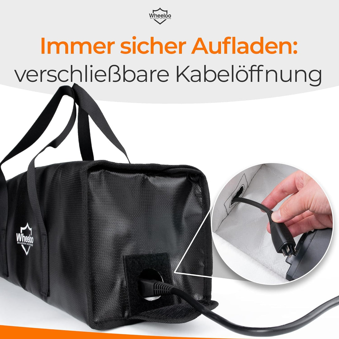 Wheeloo Ebike Akku Tasche I sicher Laden Dank Kabeldurchführung I Sicherheitstasche in Zwei Grössen