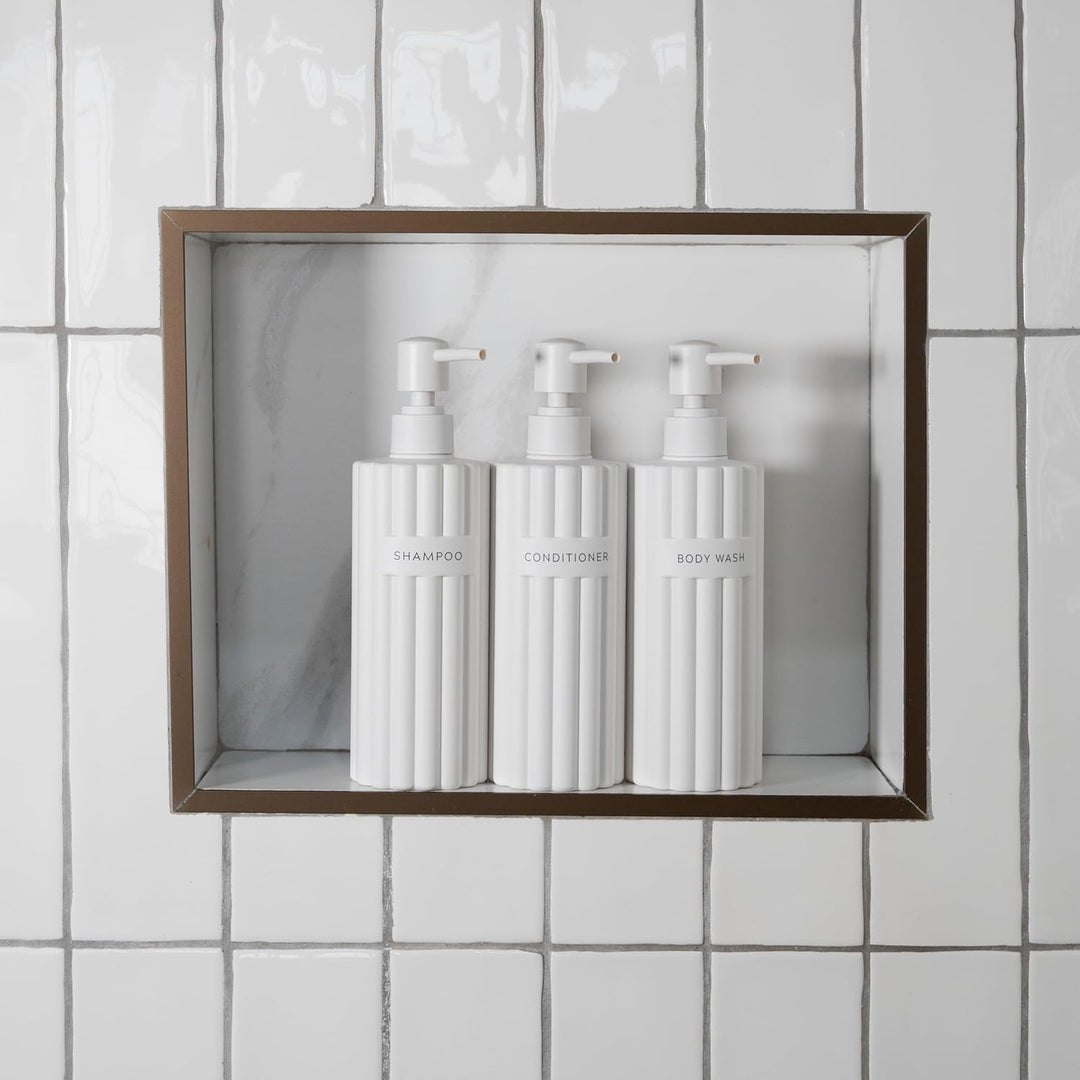 Stilvoller Shampoo- und Spülungsspender-Set mit 3 Stück – Moderne Duschseifenflaschen mit Pumpe und