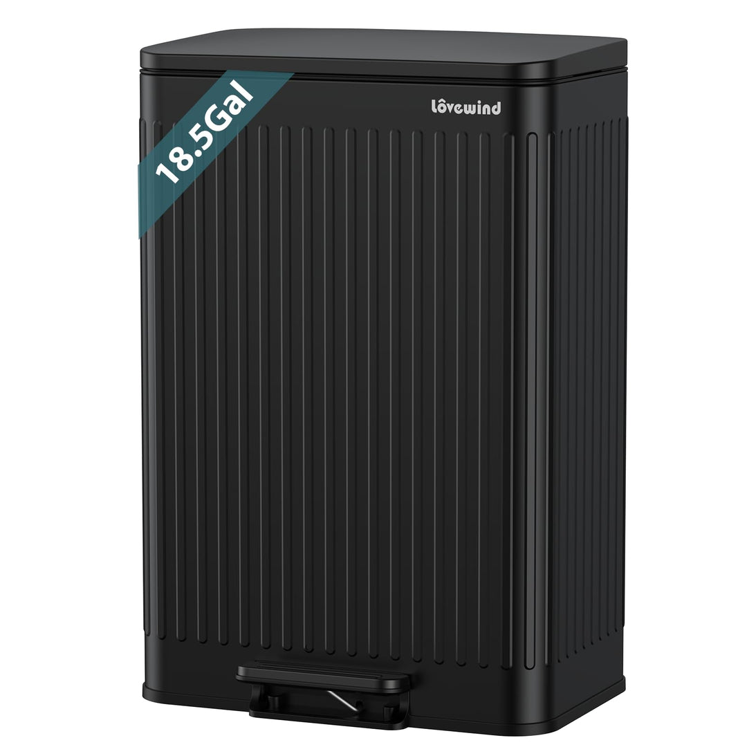 lovewind 60L Mülleimer Küche Edelstahl Schwarz, Pedal-Behälter mit Soft-Close Deckel, 2 herausnehmba