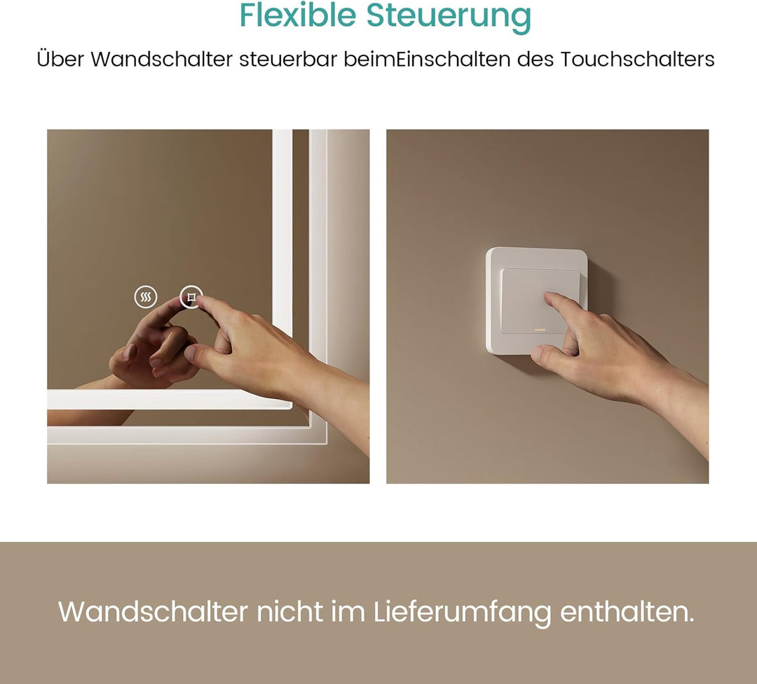 EMKE Badspiegel mit Beleuchtung 70x50cm, Badezimmerspiegel mit Touch, Antibeschlag, Kaltweiss Licht