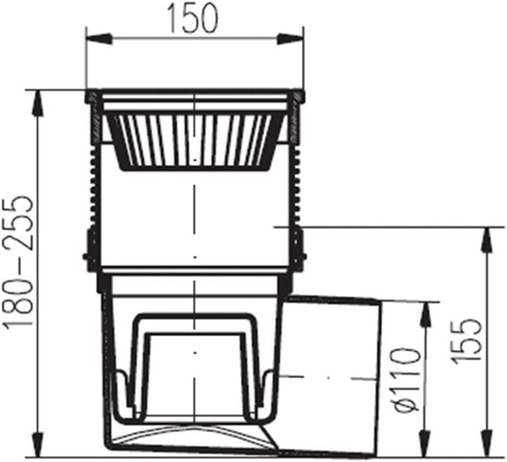 Hofablauf Kellerablauf 150 x 150 mm DN110 324 V