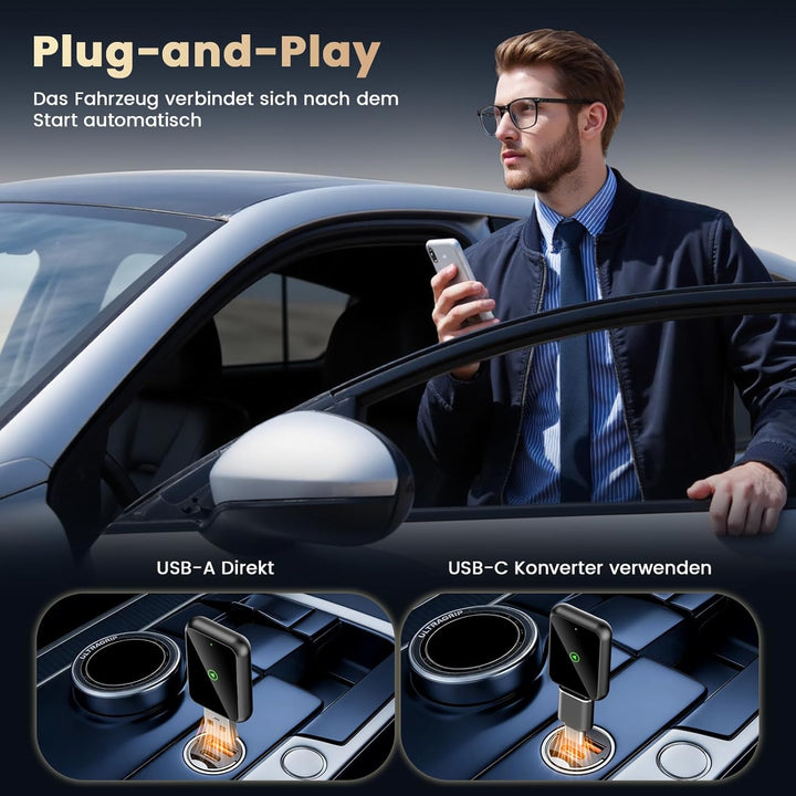 Mini 2 in 1 CarPlay Wireless Adapter, Android Auto Wireless Adapter, Plug & Play, USB-A/C, Schnelle