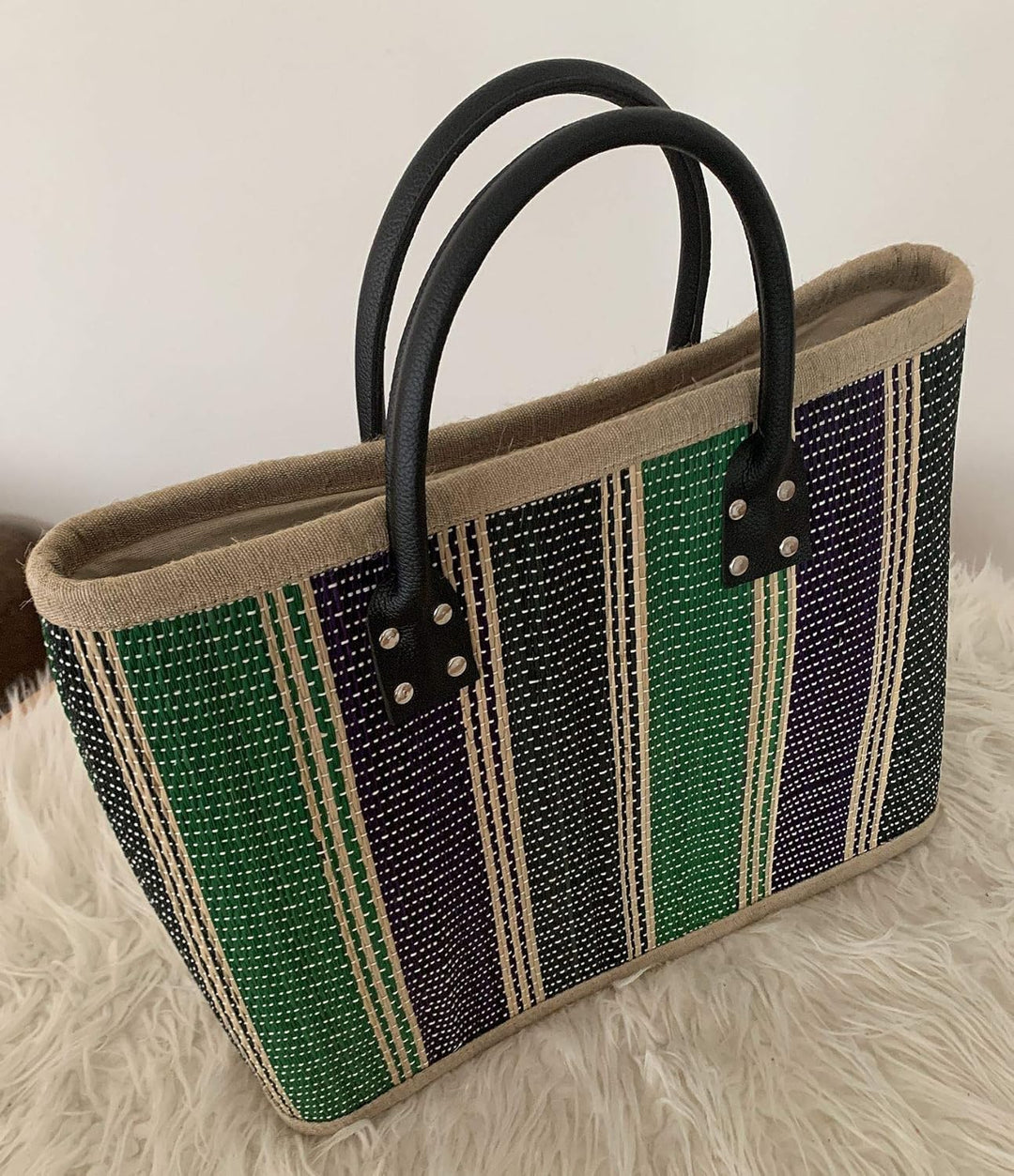 LaFiore24 Einkaufstasche Shopper Henkeltasche Korb Handtasche Allzwecktasche Grün-Schwarz, Grün