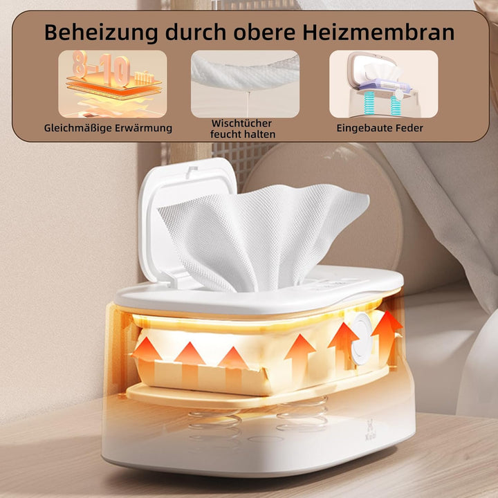 Baby-Feuchttücher-Wärmer,CEIEVER Tragbarer Windel Wipe Warmer Wipes Heizbox mit 3-stufiger Temperatu