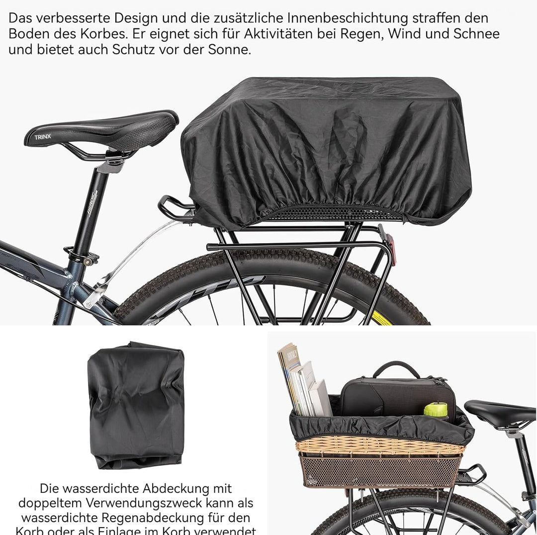 Fahrradkorb Hinten gross,25L Weave fahrradkörbe mitTragkraft bis 20 kg, Sockel aus Metall Schultasch