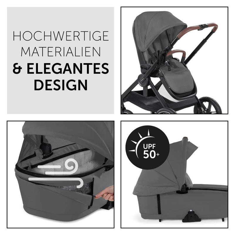 hauck 2in1 Kinderwagen mit Luftreifen Walk N Care Air Set ab Geburt bis 22 kg + 3 kg Korb, Wanne mit