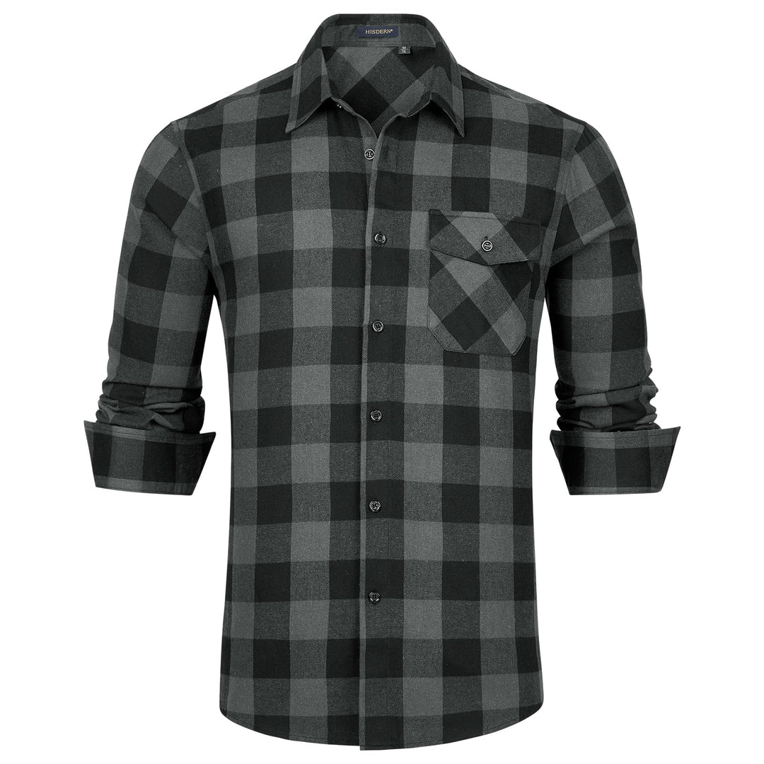 HISDERN Flanellhemd Herren Karierte Hemden Herren Langarm Button Down Baumwolle Holzfällerhemd Regul