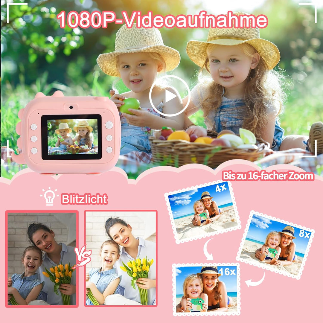 ARNSSIEN Sofortbildkamera Kinder, 2.4" KinderKamera Sofortbildkamera mit 7 Rollen Druckpapier, 1080P