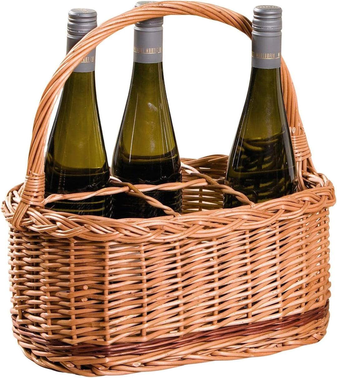 Dekoleidenschaft Flaschenkorb aus Weide “Rustico” für 6 Flaschen, Transportkorb, Flaschenträger, Fla