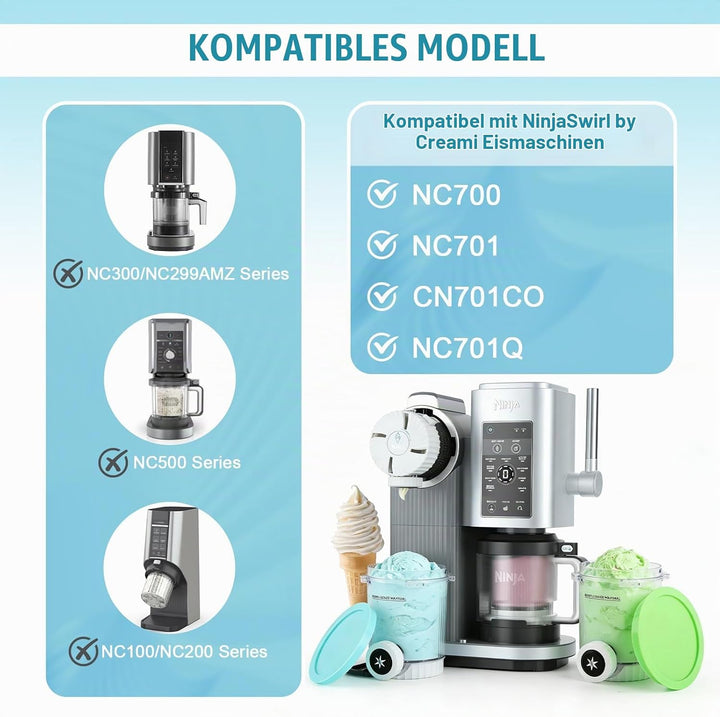 4 Stück Ersatz für Ninja Creami Swirl Behälter NC701EU 480ML, BPA-frei &amp; Spülmaschinenfest, Ersatzbe