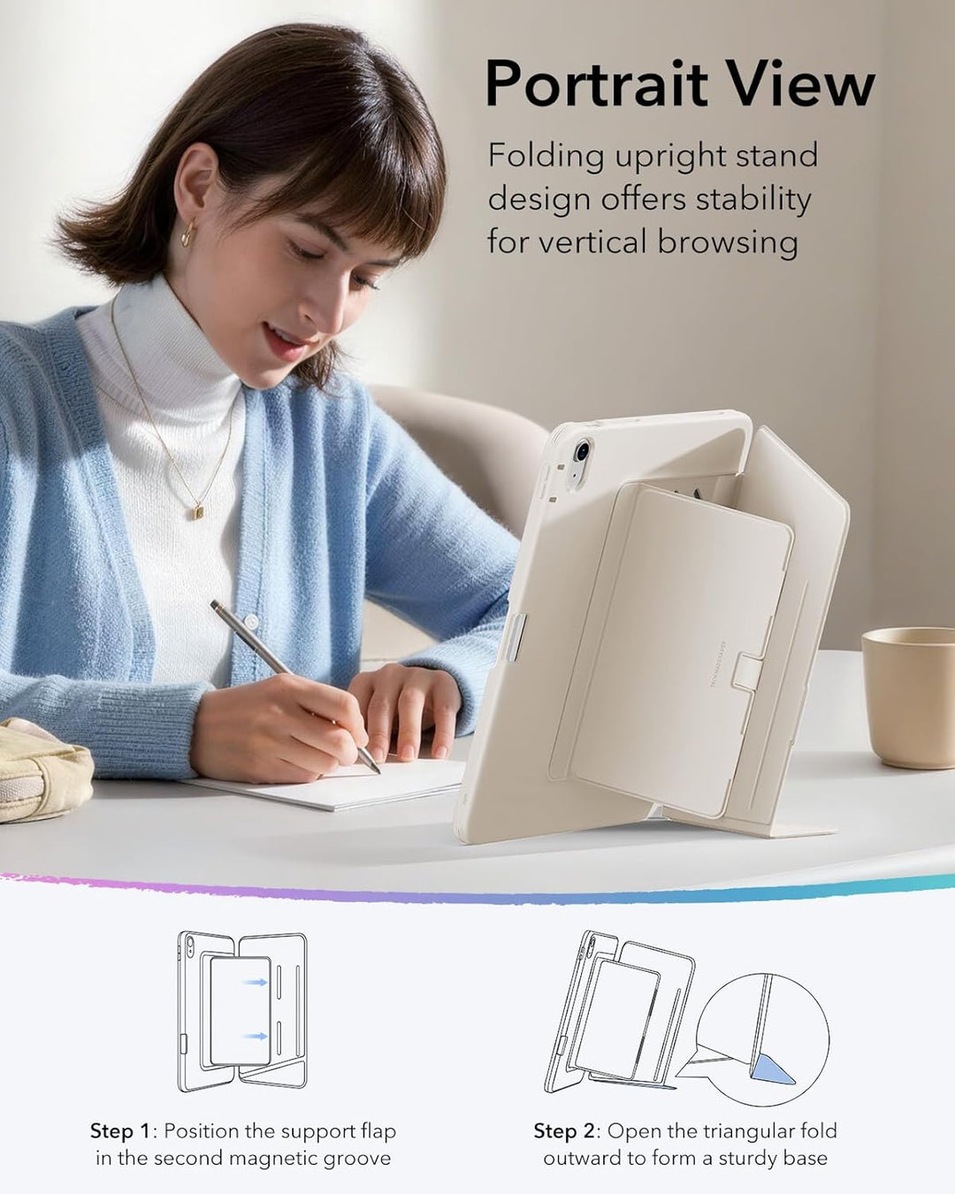 ESR Hülle für iPad Air 13 Zoll (2026/2025/2024) M4/M3/M2, Vertikale Stand, Mehrere Standwinkel, Ultr