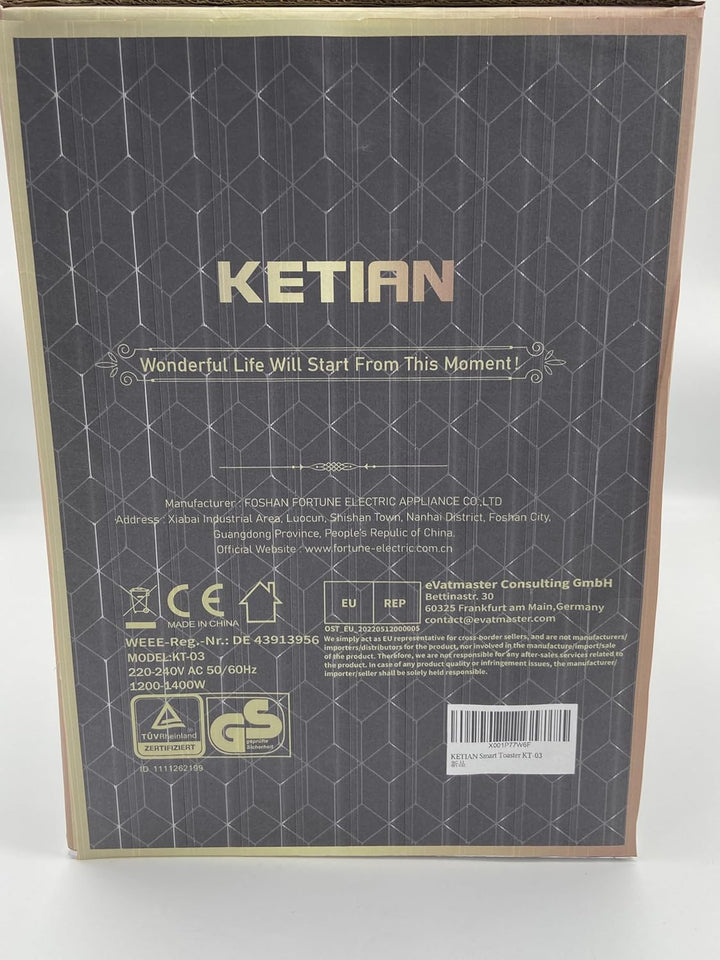 Smart Toaster, Touchscreen, KETIAN Toaster, automatisches Heben und Senken, wärmeisoliertes Gehäuse,