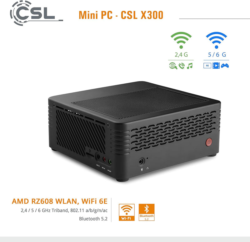 Mini PC CSL X300 Windows 11 Home, AMD Ryzen 5 5600G 6x3900 MHz, 4000 GB M.2 SSD, 64 GB DDR4-RAM, Rad