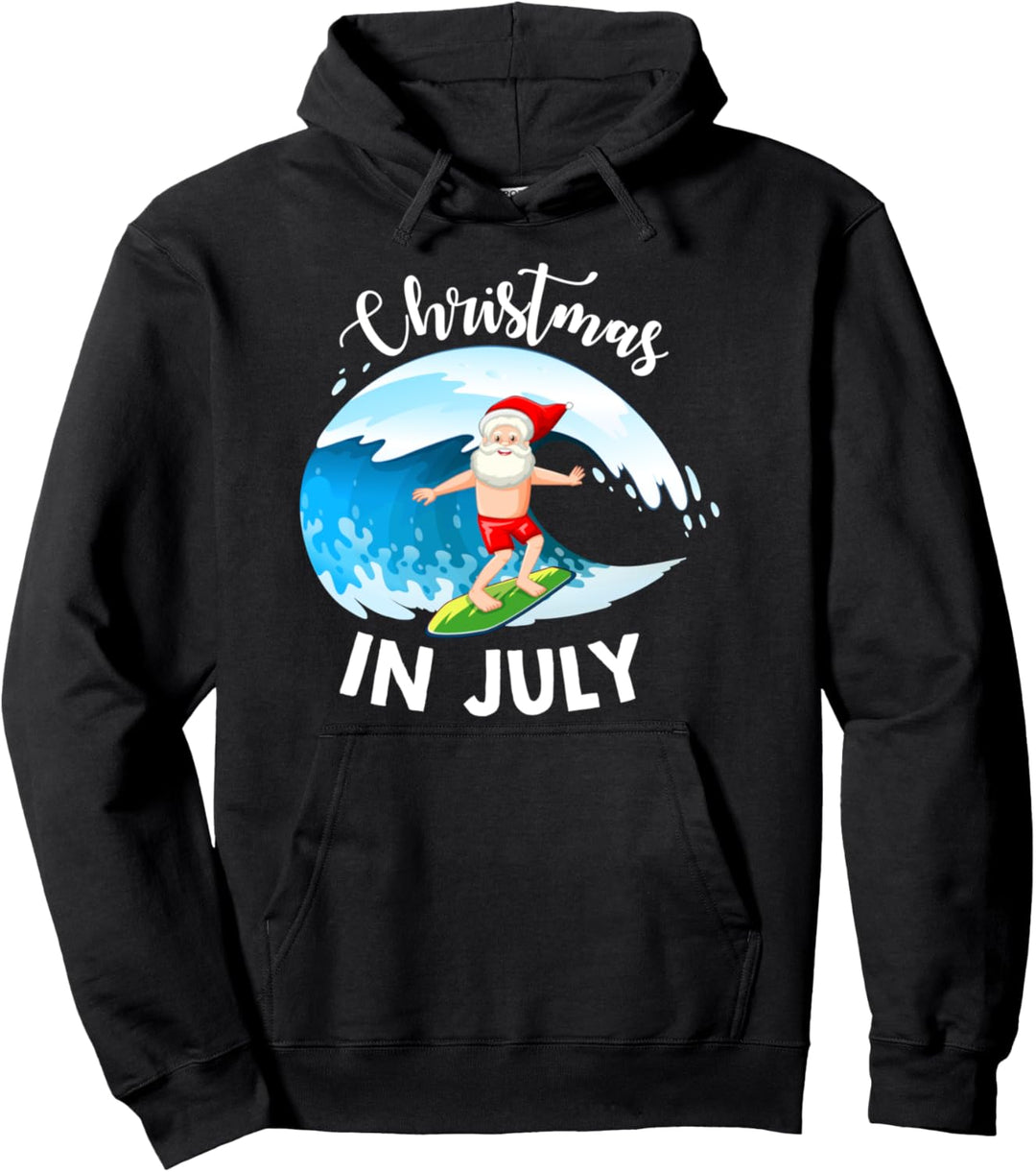 Christmas in July Santa Surfing Pullover Hoodie