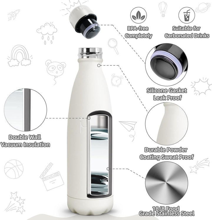 HoneyHolly Trinkflasche Edelstahl Kinder Sport, 500ML BPA-frei, Thermosflasche, Wasserflasche Doppel