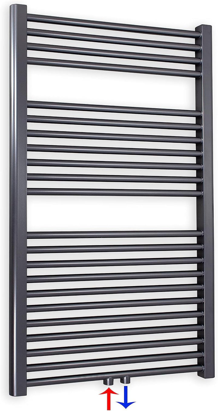 Heizkörper Badheizkörper Handtuchwärmer mit Mittelanschluss 50 mm anthrazit (1160 x 750 mm) (726 Wat