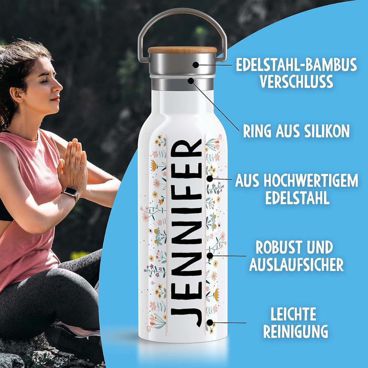 OWLBOOK® Edelstahl Trinkflasche personalisiert| Wasserflasche 600 ml | Thermos Flasche Sportflasche