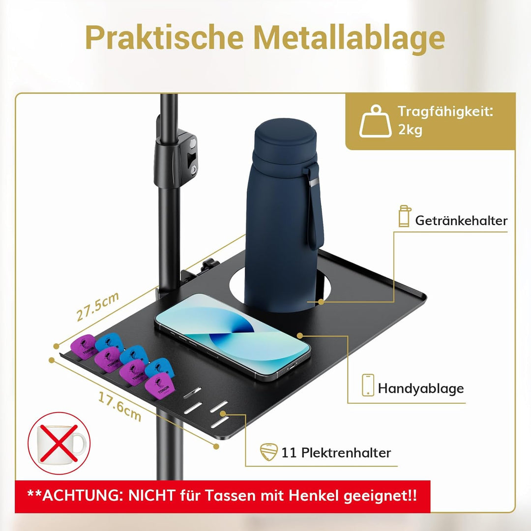 TONOR Mikrofonständer mit Tablet-Halterung, Stativarm für Den Boden, Höhe und Winkel Einstellbar, St