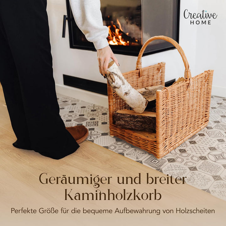 Creative Home Gross Kaminkorb Holzkorb Kaminholzkorb Rattan | 50 x 34 x 50 cm | Aufbewahrung Rechtec