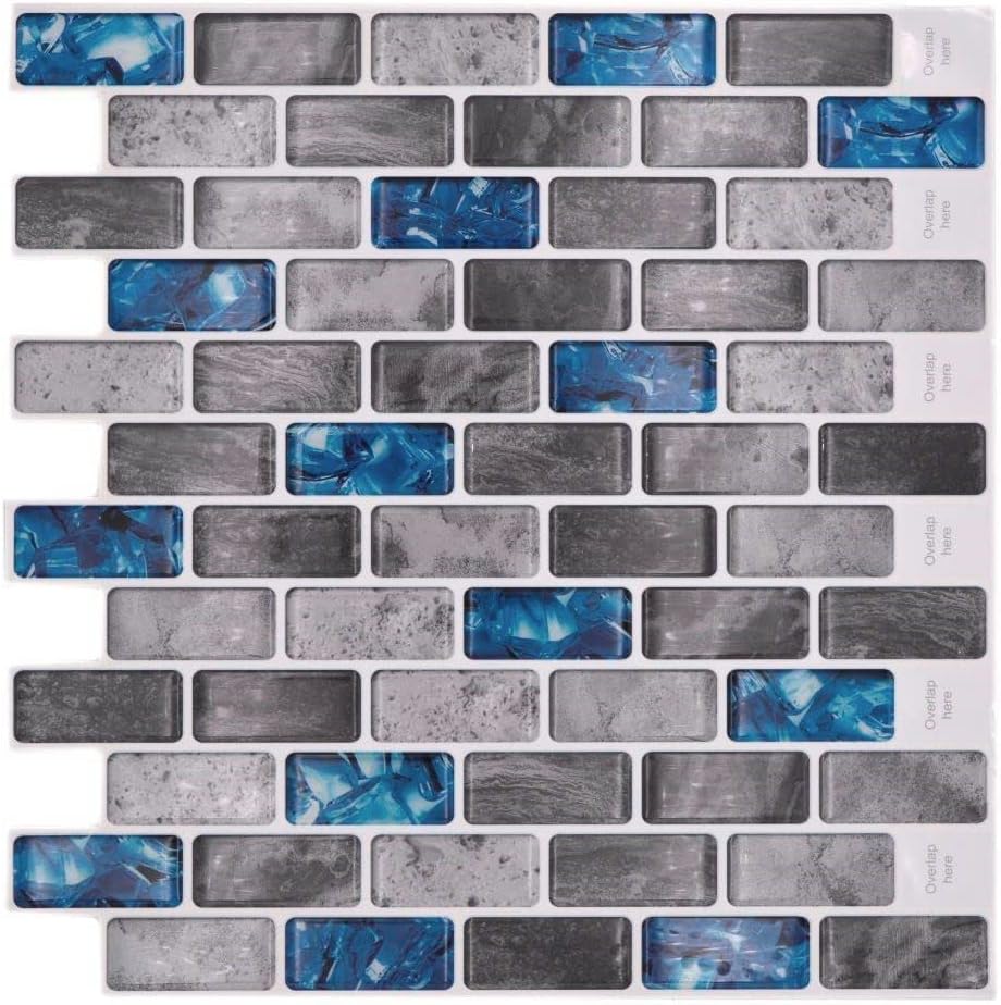 Selbstklebende Mosaik Folie Vinyl Rechteck Verbund grau blau changierend Küchenrückwand | 10 Mosaikm