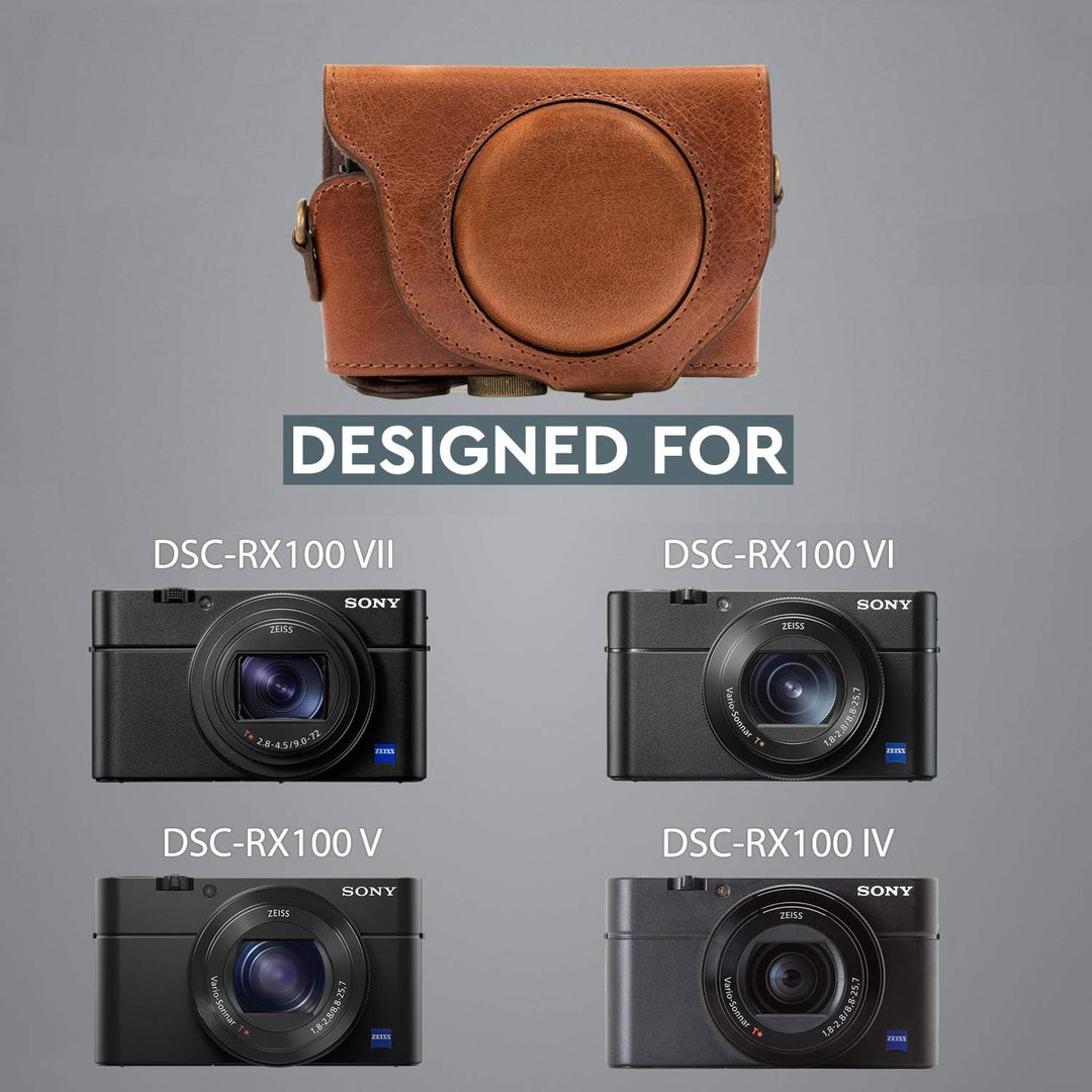 MegaGear MG875 Sony Cyber-shot DSC-RX100 VI, DSC-RX100 V, DSC-RX100 IV Ever Ready Echtleder Kamerata