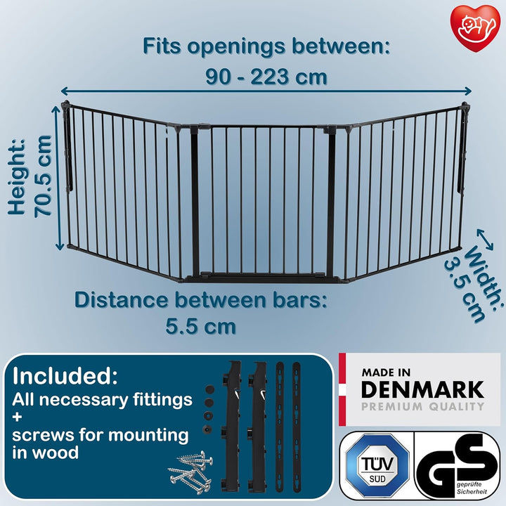 BabyDan Skagen L, 90-223 cm, Treppenschutzgitter/Raumteiler, Schwarz, Made in Denmark - Babygitter/S