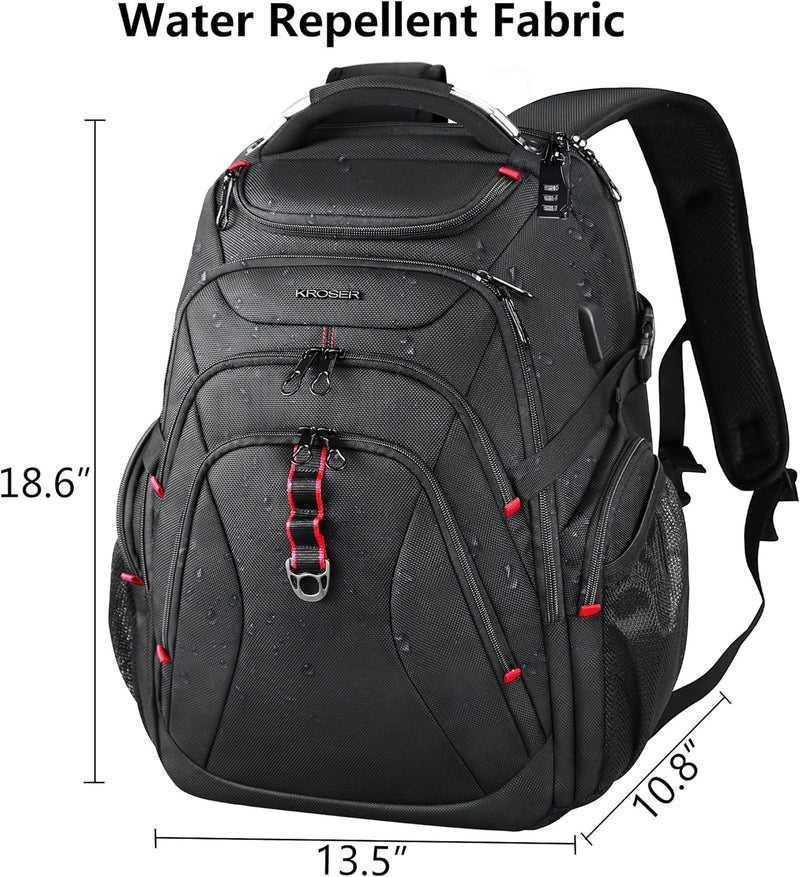 KROSER Laptop Rucksack 17,3 Zoll Reise XL BusinessRucksack Schwerlast Wasserdicht mit Hartgeschältem