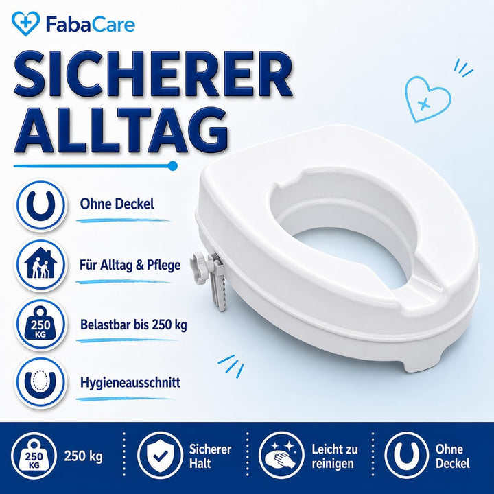 FabaCare Toilettensitzerhöhung Smart, Toilettenaufsatz, WC-Sitz bis 250 kg belastbar, 10 cm ohne Dec