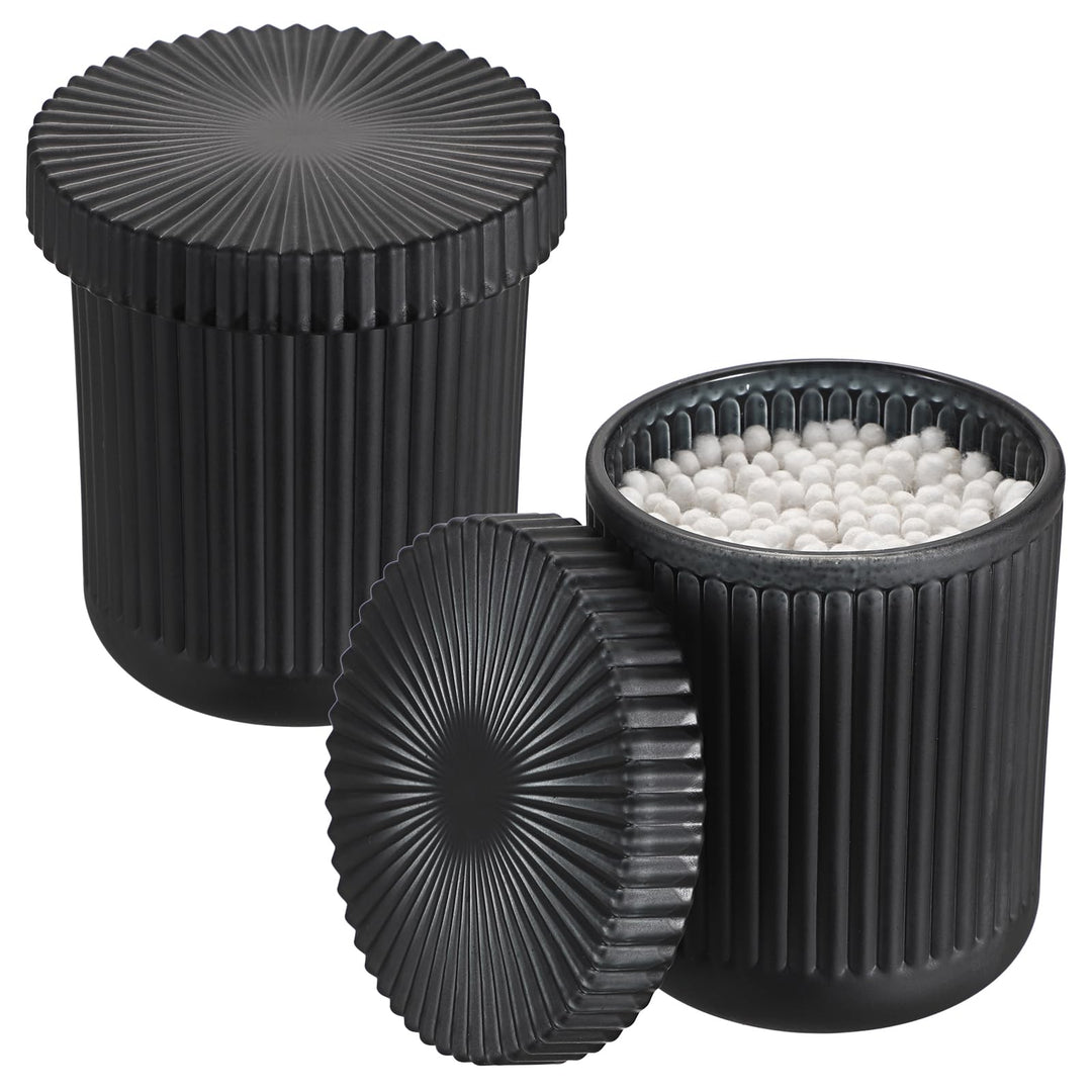 2 Pcs Schwarz Glas Wattepadspender Wattestäbchen Behälter mit Deckel Rund Schminktisch Organizer Was
