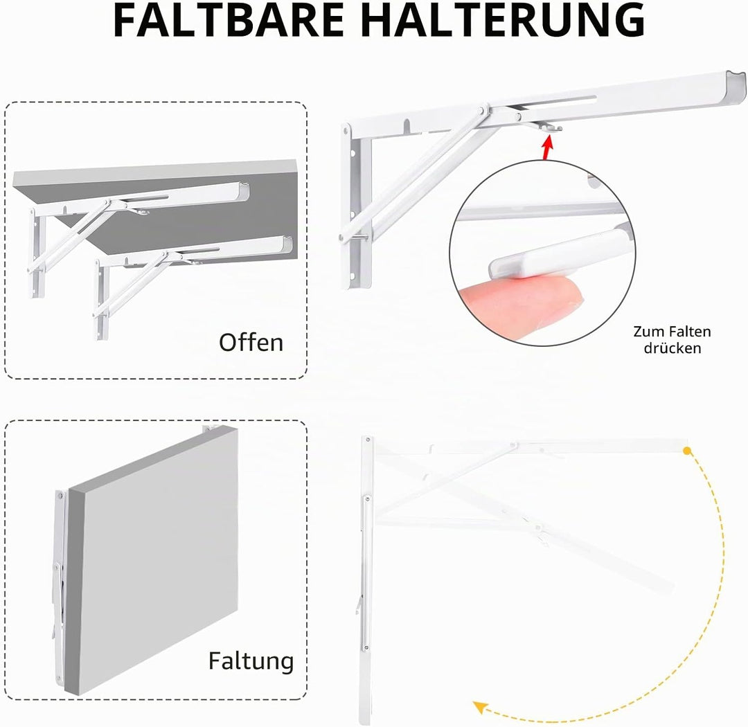 YUMORE Klappkonsole Schwerlast 500mm Regalträger Klappbar weiss - 2 Stück Metall Klappkonsolen Wand