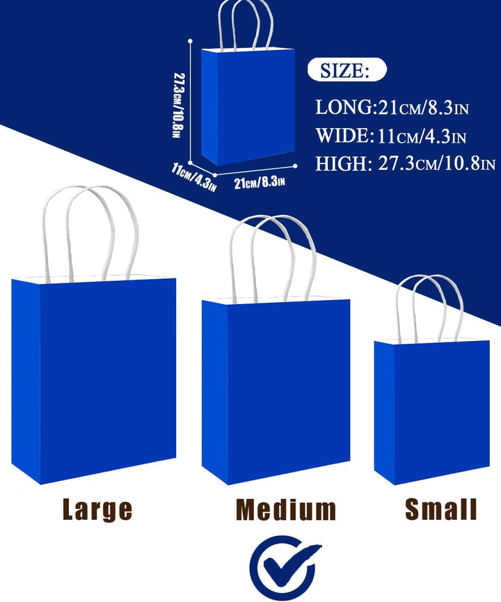 Gcardist 50 Stück Diamantblau Mittlere-Geschenktüten aus Papier mit Henkeln–10.6"×8.3"×4.3"-Tüten Pa
